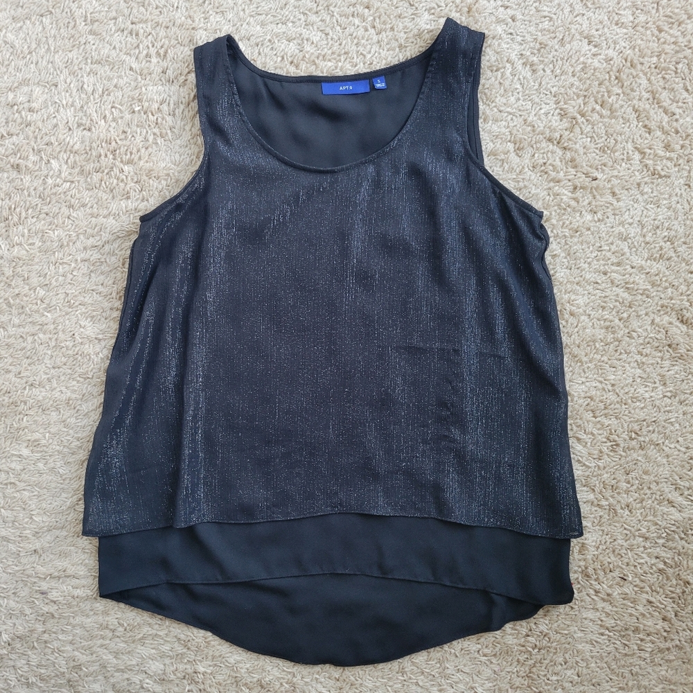 Apt. 9 Black Shimmer Slit Back Layered Tank Top Size Small